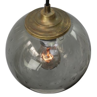 Vintage Dutch Smoked Bubble Glass & Brass Pendant Light-BLS-1440891