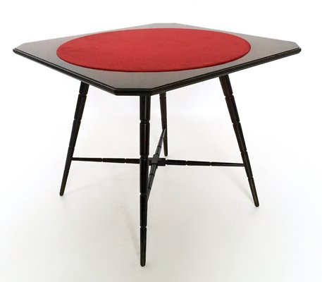 Vintage Ebonized Beech Game Table with Red Fabric from Chiavari, Italy, 1950s-JPQ-2027825