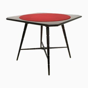 Vintage Ebonized Beech Game Table with Red Fabric from Chiavari, Italy, 1950s-JPQ-2027825