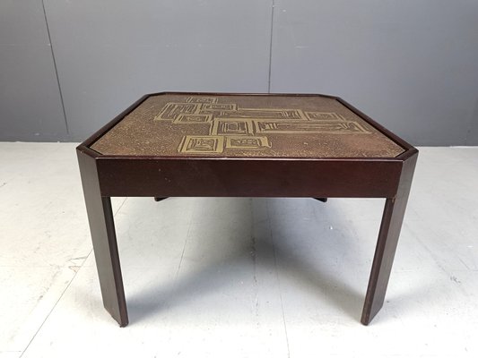 Vintage Ectched Brass and Wooden Coffee Table, 1970s-IRH-2031382