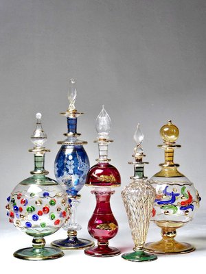 Vintage Egyptian Blown Glass Perfume Bottles, Set of 5-GRD-2021828