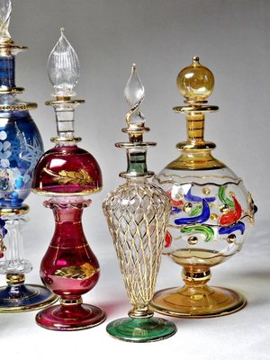 Vintage Egyptian Blown Glass Perfume Bottles, Set of 5-GRD-2021828