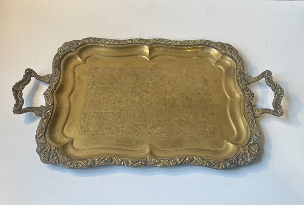 Vintage Egyptian Serving Tray in Engraved Brass, 1950s-LCR-1820977