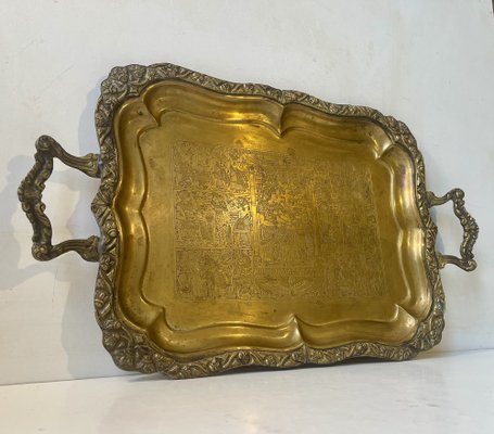 Vintage Egyptian Serving Tray in Engraved Brass, 1950s-LCR-1820977