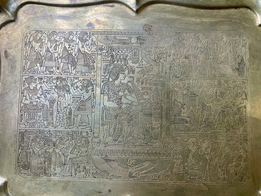 Vintage Egyptian Serving Tray in Engraved Brass, 1950s-LCR-1820977