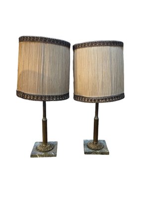 Vintage Empire Style Table Lamps in Metal on Marble Bases, 1950s, Set of 2-PKM-1717559