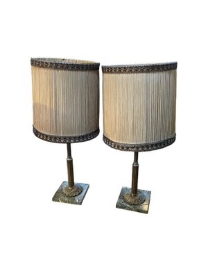 Vintage Empire Style Table Lamps in Metal on Marble Bases, 1950s, Set of 2-PKM-1717559