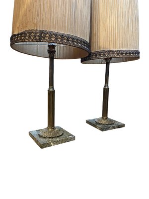 Vintage Empire Style Table Lamps in Metal on Marble Bases, 1950s, Set of 2-PKM-1717559