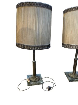 Vintage Empire Style Table Lamps in Metal on Marble Bases, 1950s, Set of 2-PKM-1717559