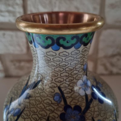 Vintage Enamel Vase with Blue Flowers, 1950s-GSF-1812833