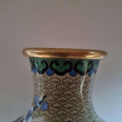 Vintage Enamel Vase with Blue Flowers, 1950s-GSF-1812833