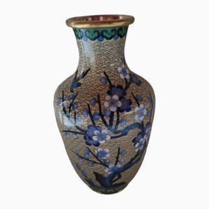 Vintage Enamel Vase with Blue Flowers, 1950s-GSF-1812833