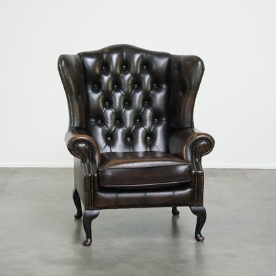 Vintage English Dark Brown Chesterfield Wing Chair-HPP-2024328