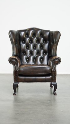 Vintage English Dark Brown Chesterfield Wing Chair-HPP-2024328