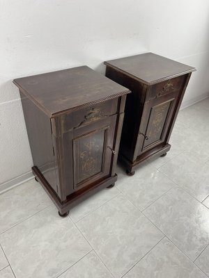 Vintage English Edwardian Bedside Tables with Inlays, 1930s, Set of 2-YST-2016428