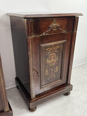 Vintage English Edwardian Bedside Tables with Inlays, 1930s, Set of 2-YST-2016428