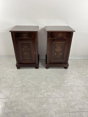 Vintage English Edwardian Bedside Tables with Inlays, 1930s, Set of 2-YST-2016428