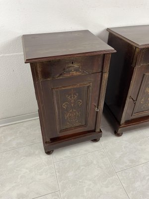 Vintage English Edwardian Bedside Tables with Inlays, 1930s, Set of 2-YST-2016428