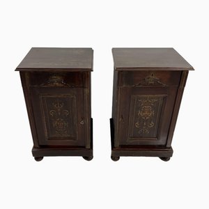 Vintage English Edwardian Bedside Tables with Inlays, 1930s, Set of 2-YST-2016428