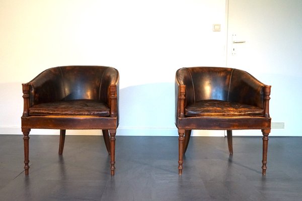 Vintage English Leather Armchairs in Cognac, Set of 2-CIP-2023692