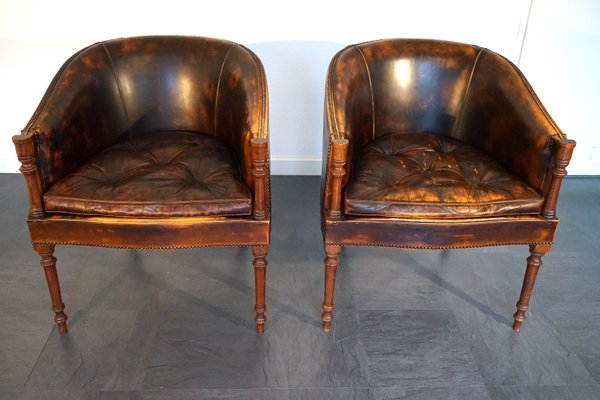 Vintage English Leather Armchairs in Cognac, Set of 2-CIP-2023692