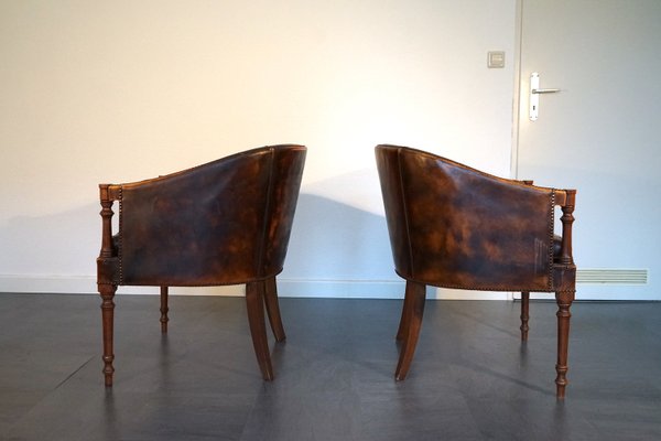 Vintage English Leather Armchairs in Cognac, Set of 2-CIP-2023692