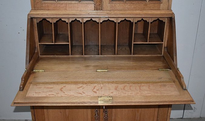 Vintage English Solid Blond Oak Wall Unit-RVK-581391