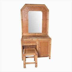 Vintage Faux Bamboo Dressing Table, France, 1980s, Set of 2-EZZ-1348273