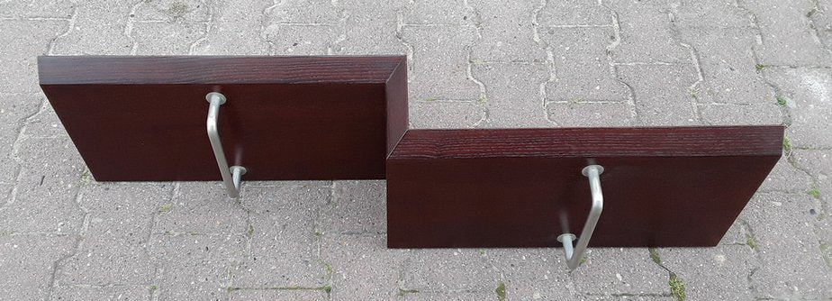 Vintage Flat Wall Coat Rack in Brown Oak Veneer with 2 Chromed Hooks from Schönbuch, 1970s-HOI-1007836