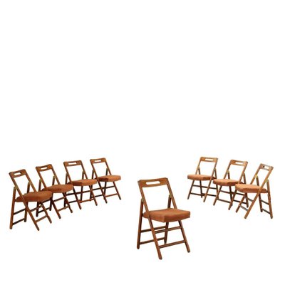 Vintage Foldable Chairs in Beech, Italy, 1960s, Set of 8-VMM-1799660