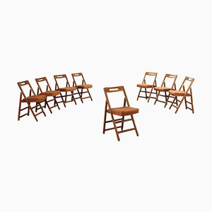 Vintage Foldable Chairs in Beech, Italy, 1960s, Set of 8-VMM-1799660