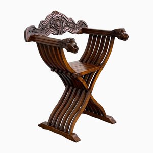 Vintage Folding Chair in Carved Wood-EBV-2032104