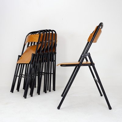 Vintage Folding Chair in Metal and Wood, 1960s, Set of 7-NYF-2019039