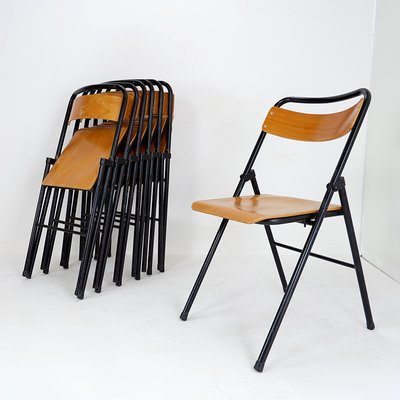 Vintage Folding Chair in Metal and Wood, 1960s, Set of 7-NYF-2019039