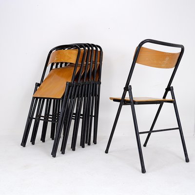 Vintage Folding Chair in Metal and Wood, 1960s, Set of 7-NYF-2019039