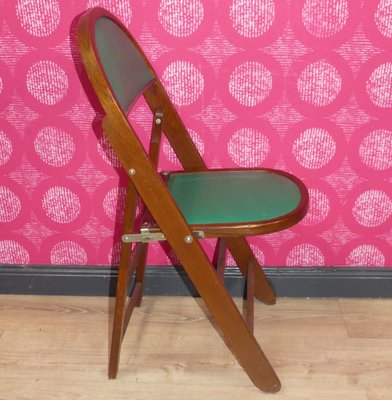 Vintage Folding Chairs in Wood and Faux Leather, 1970s, Set of 4-AFE-2041089