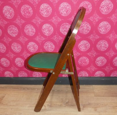 Vintage Folding Chairs in Wood and Faux Leather, 1970s, Set of 4-AFE-2041089