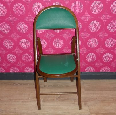 Vintage Folding Chairs in Wood and Faux Leather, 1970s, Set of 4-AFE-2041089