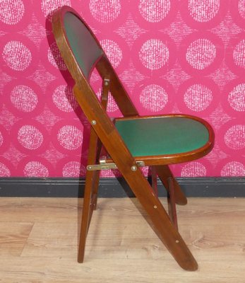 Vintage Folding Chairs in Wood and Faux Leather, 1970s, Set of 4-AFE-2041089