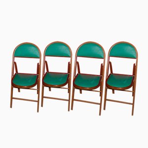 Vintage Folding Chairs in Wood and Faux Leather, 1970s, Set of 4-AFE-2041089