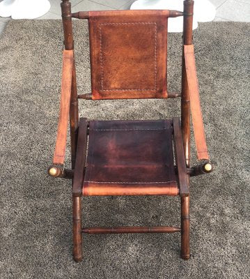 Vintage Folding Liner Armchair in Bamboo and Brass, 1930s-SSK-2034492