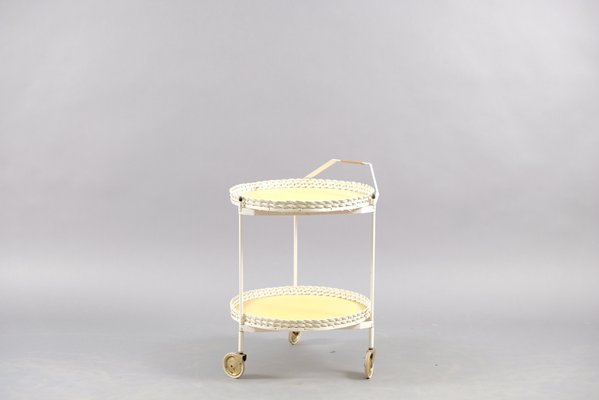 Vintage Folding Rattan & White Metal Tea Cart, 1960s-CIP-638925