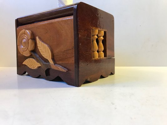 Vintage Folk Art Hand Towel Box in Mixed Woods, 1970s-LCR-685229