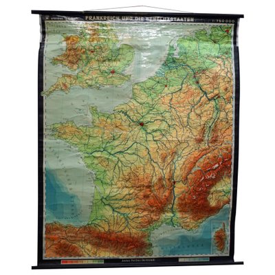 Vintage France Benelux Countries, South England Rollable Map Wall Chart-KJP-1149400