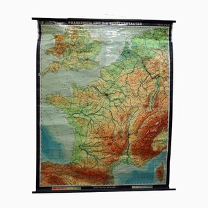 Vintage France Benelux Countries, South England Rollable Map Wall Chart-KJP-1149400