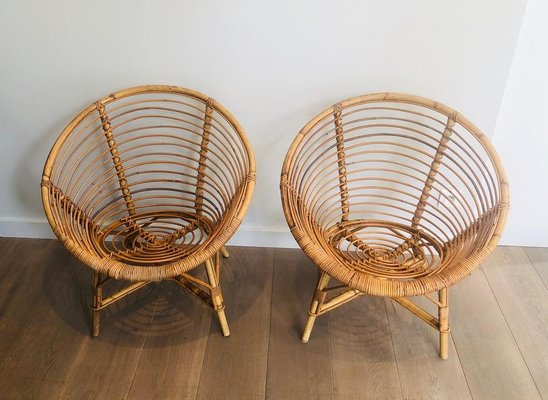 Vintage French Armchairs in Rattan, 1970s, Set of 2-BA-767514