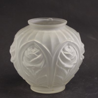 Vintage French Art Deco Etched Glass Geometric Rose Motif Vase, 1930s-SY-1078792