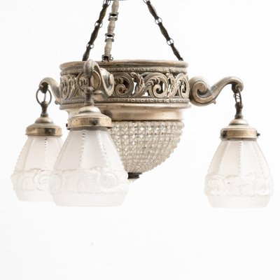 Vintage French Art Deco Metal & Glass Ceiling Lamp, 1930s-WM-1308835