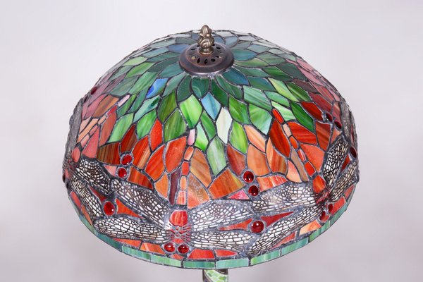 Vintage French Art Deco Table Lamp in Enameled Bronze and Glass Shade, 1970s-WHY-1726473