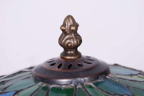 Vintage French Art Deco Table Lamp in Enameled Bronze and Glass Shade, 1970s-WHY-1726473